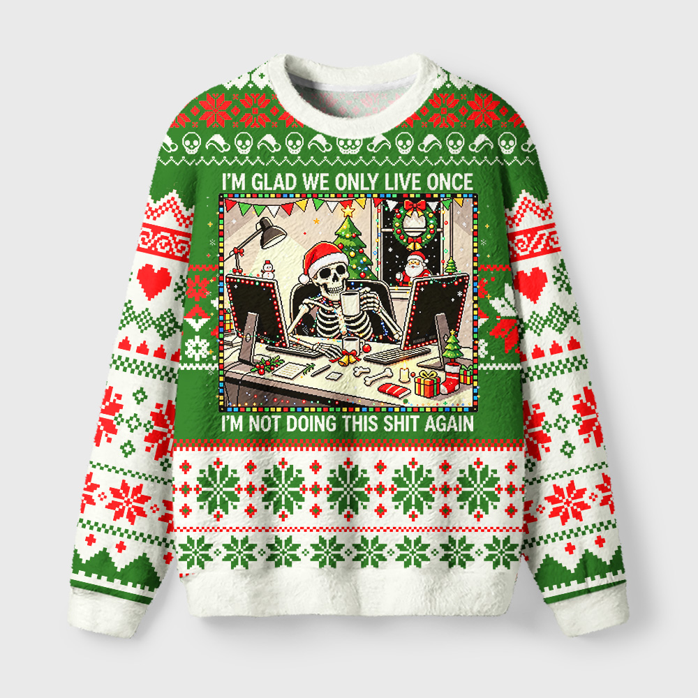 Tokyo-Tiger Overtime‑Skeleton Christmas Fuzzy Christmas Ugly Sweatshirt