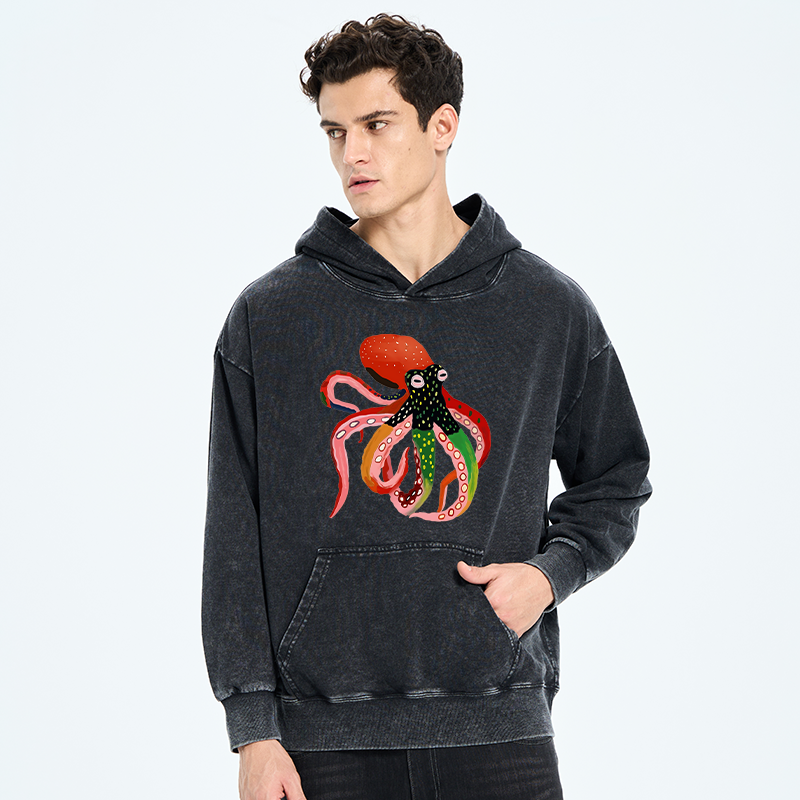 Tokyo-Tiger Colorful Octopus Art Washed Hoodie