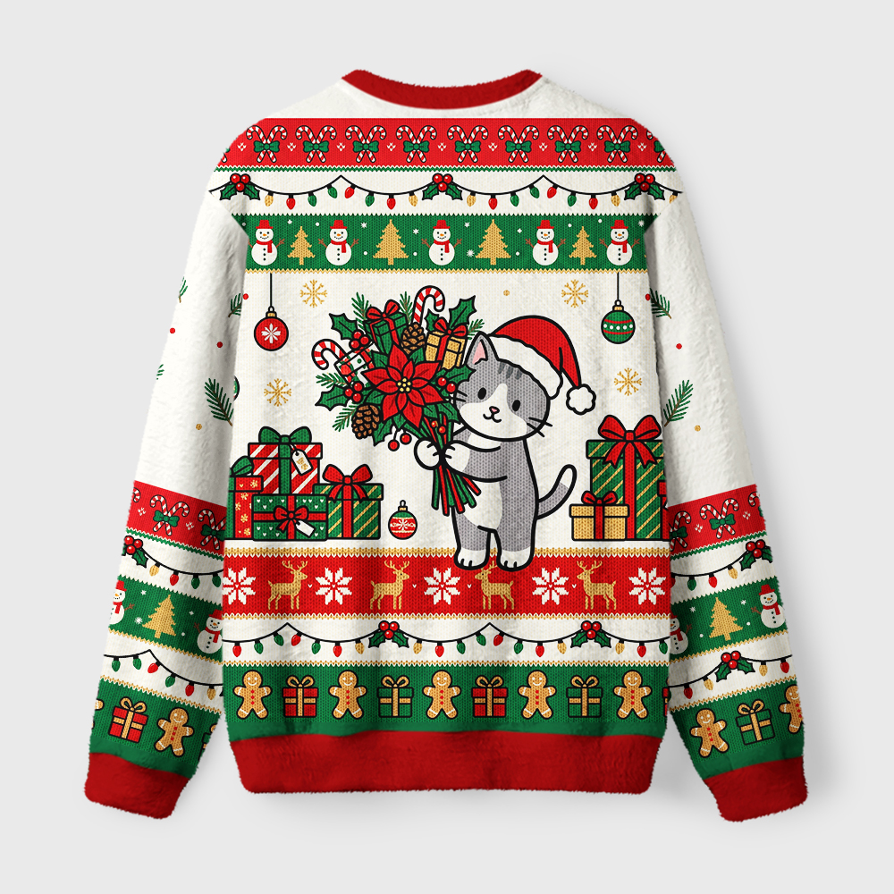 Tokyo-Tiger Funny Cat Bouquet Fuzzy Christmas Ugly Sweatshirt