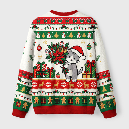 Tokyo-Tiger Funny Cat Bouquet Fuzzy Christmas Ugly Sweatshirt