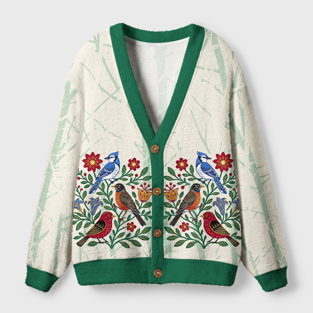 Tokyo-Tiger Floral Birdsong Ugly Cardigan Sweater