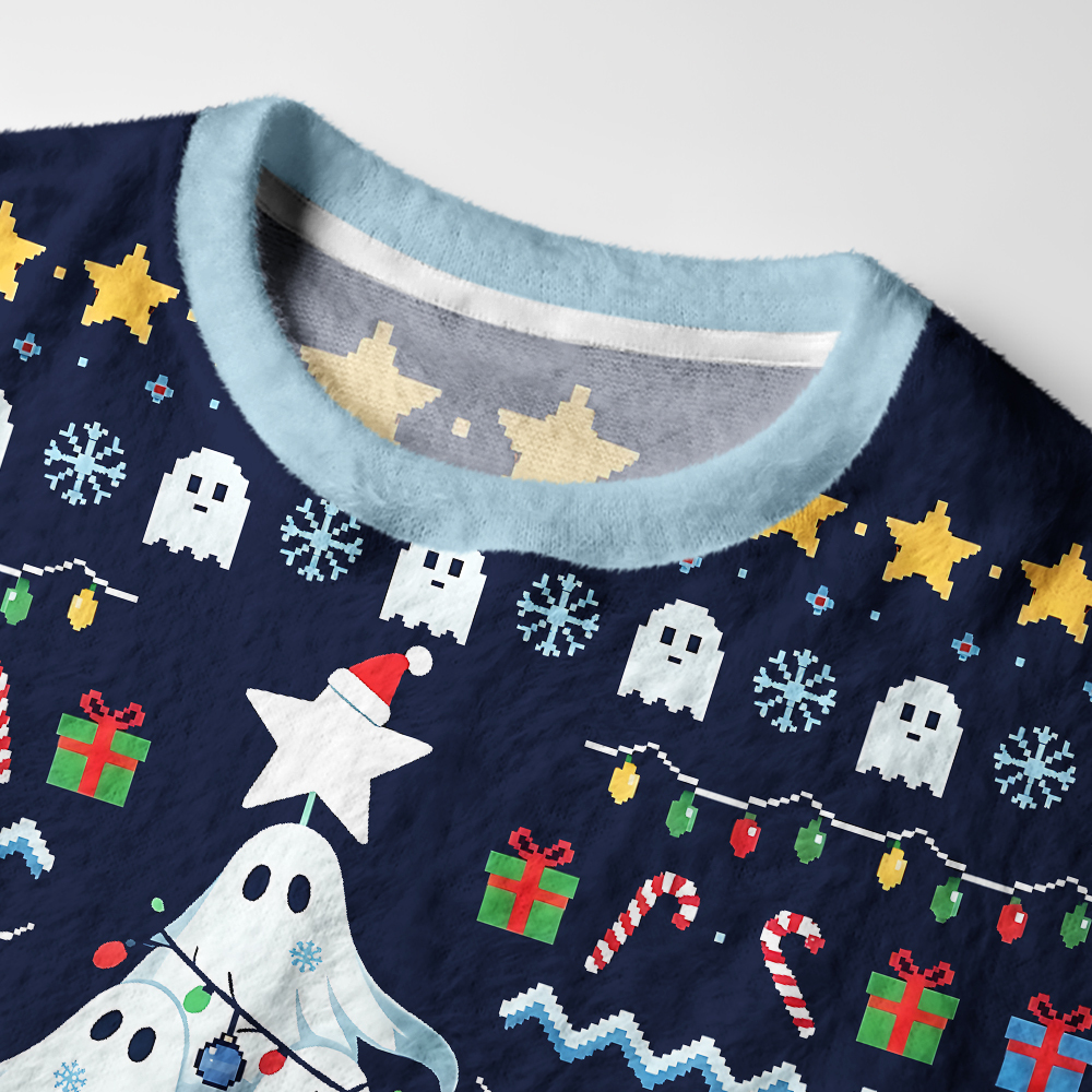 Tokyo-Tiger Funny Ghostly Evergreen Fuzzy Christmas Ugly Sweatshirt