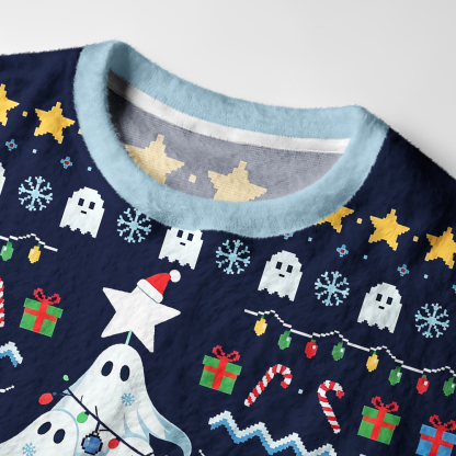 Tokyo-Tiger Funny Ghostly Evergreen Fuzzy Christmas Ugly Sweatshirt