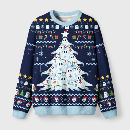 Tokyo-Tiger Funny Ghostly Evergreen Fuzzy Christmas Ugly Sweatshirt