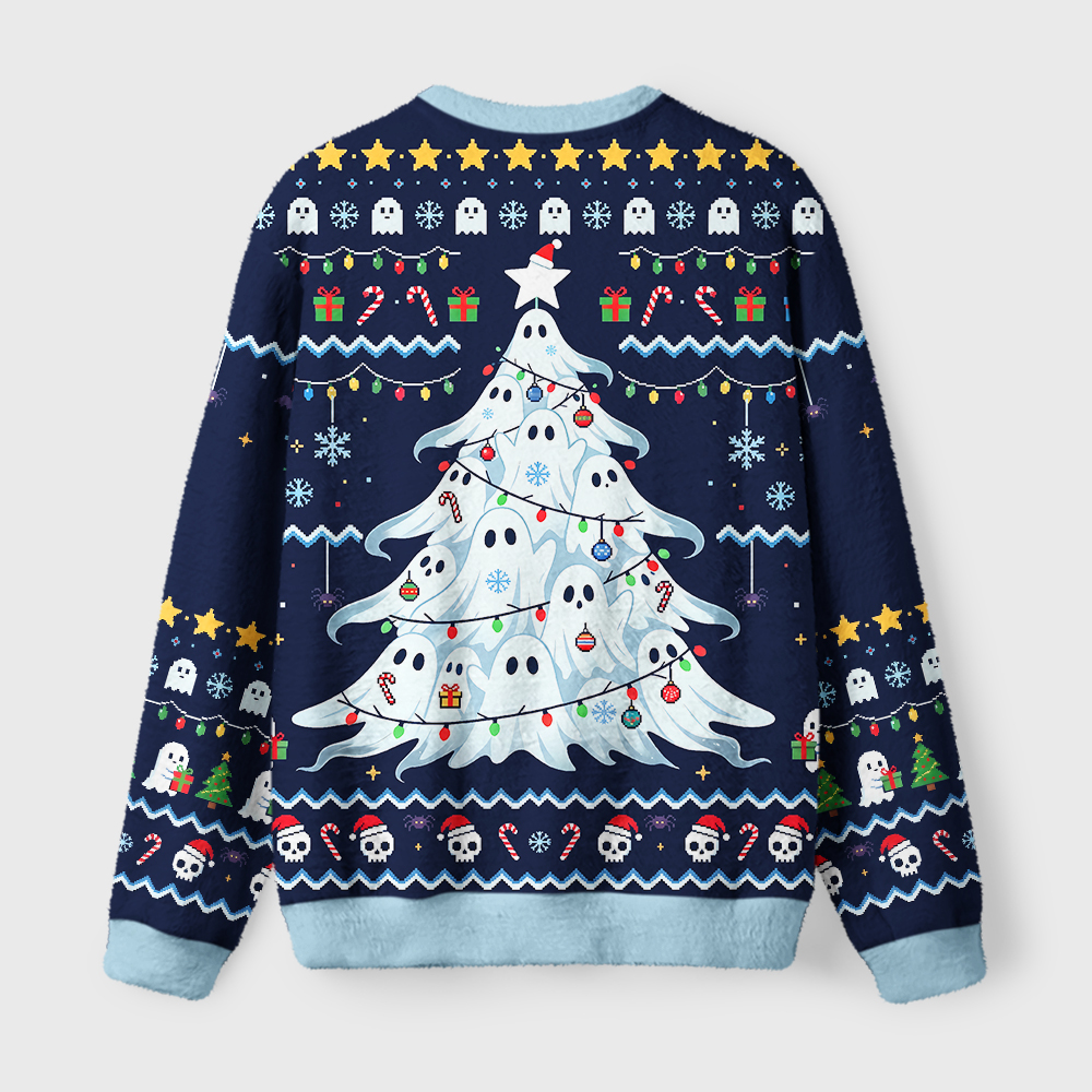 Tokyo-Tiger Funny Ghostly Evergreen Fuzzy Christmas Ugly Sweatshirt