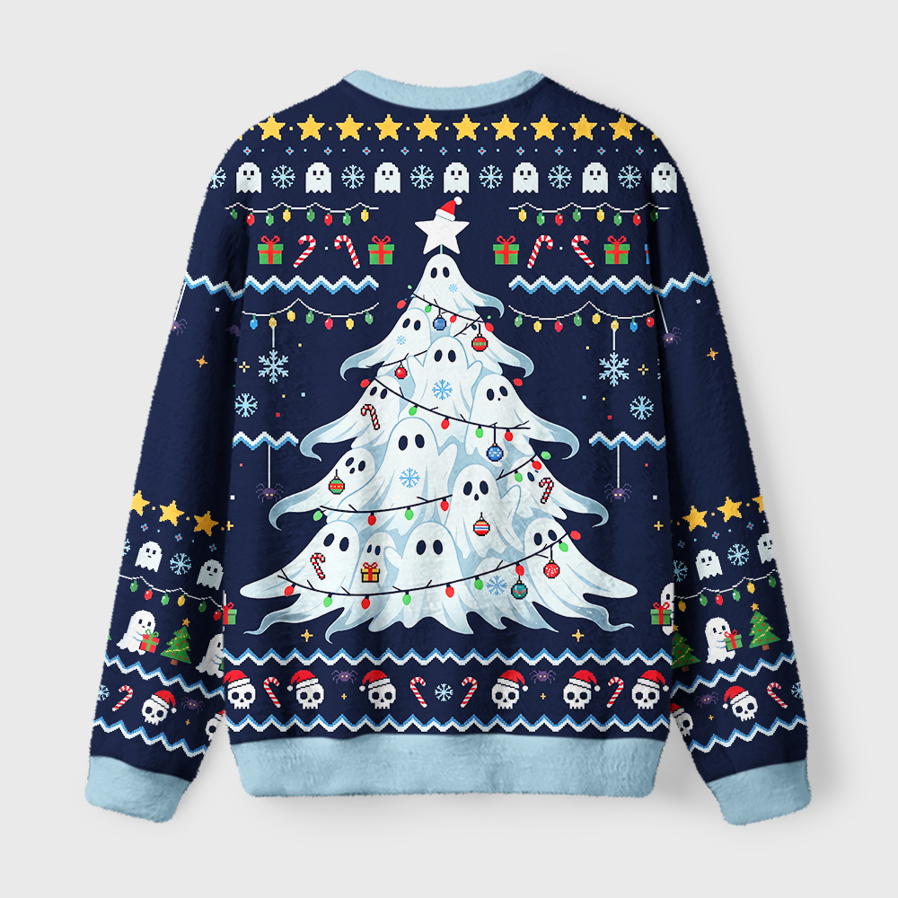 Tokyo-Tiger Funny Ghostly Evergreen Fuzzy Christmas Ugly Sweatshirt