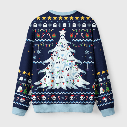 Tokyo-Tiger Funny Ghostly Evergreen Fuzzy Christmas Ugly Sweatshirt