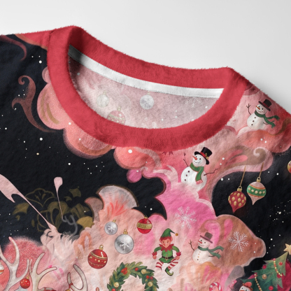 Tokyo-Tiger Santa Sleigh Reindeer Starry Night Christmas Ugly Sweatshirt