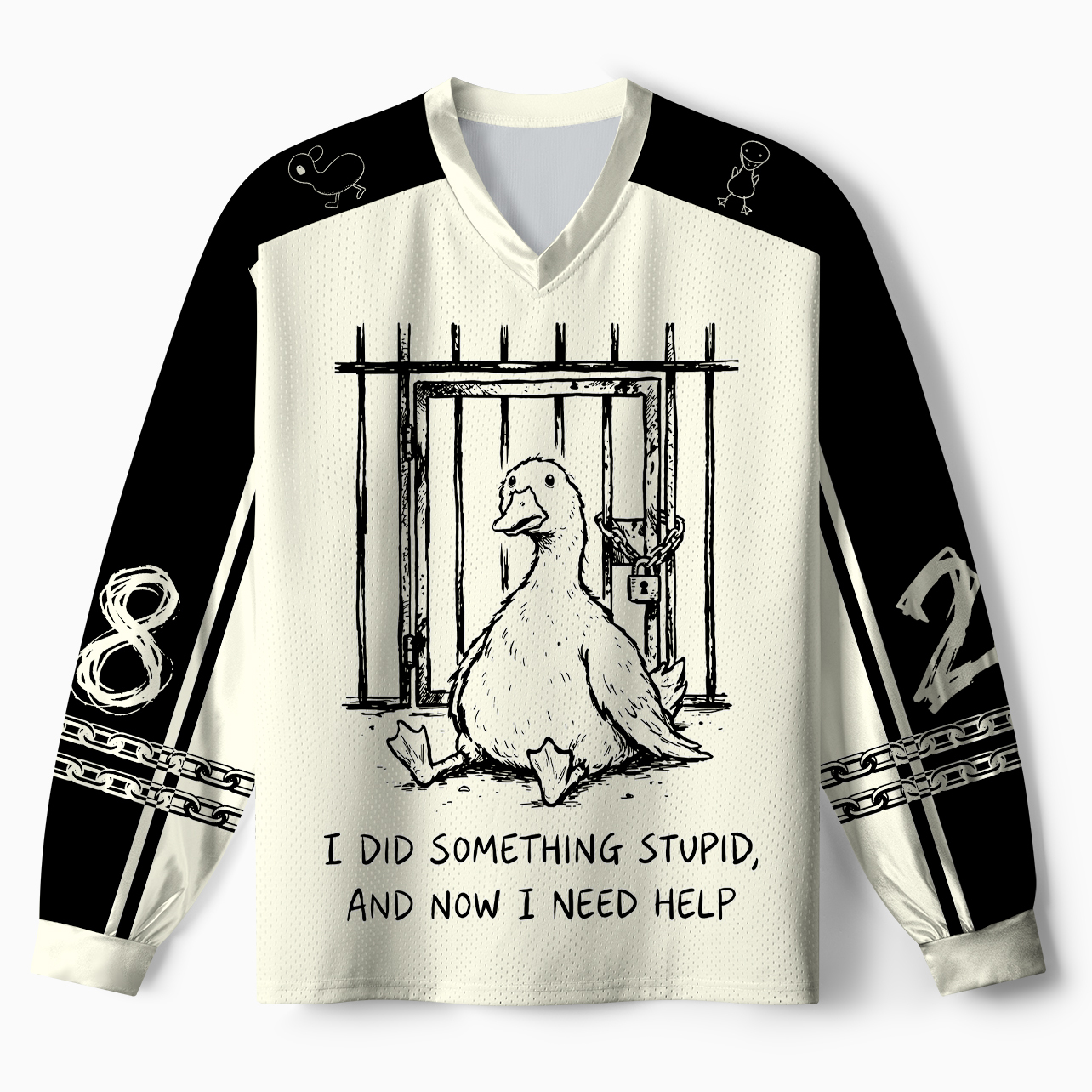 Tokyo-Tiger Funny Jail Duck Meme Paneled Long Sleeve Jersey