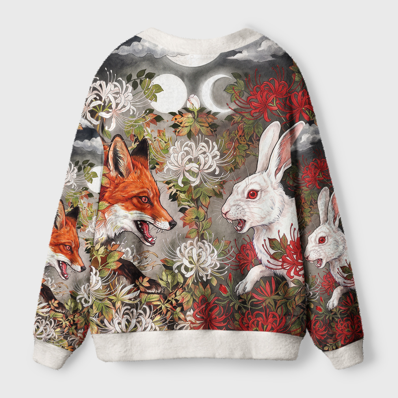 Tokyo-Tiger Fox And Rabbit Reckoning Ugly Cardigan Sweater