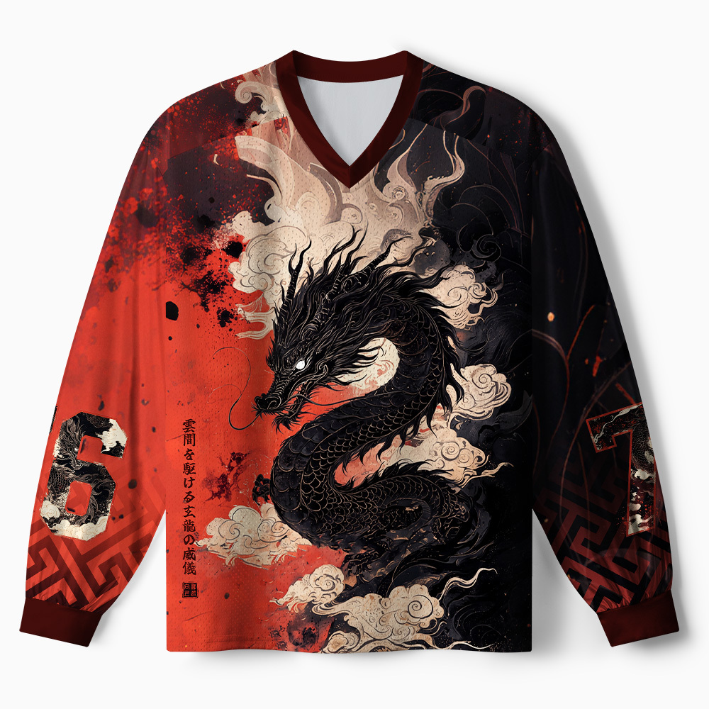 Tokyo-Tiger Obsidian Dragon Crimson Paneled Long Sleeve Jersey
