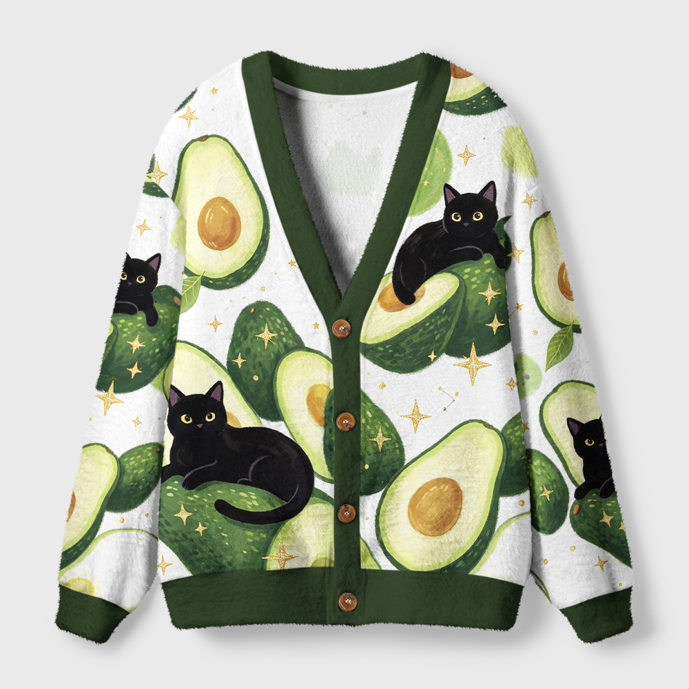 Tokyo-Tiger Avocado Black Cat Ugly Cardigan Sweater