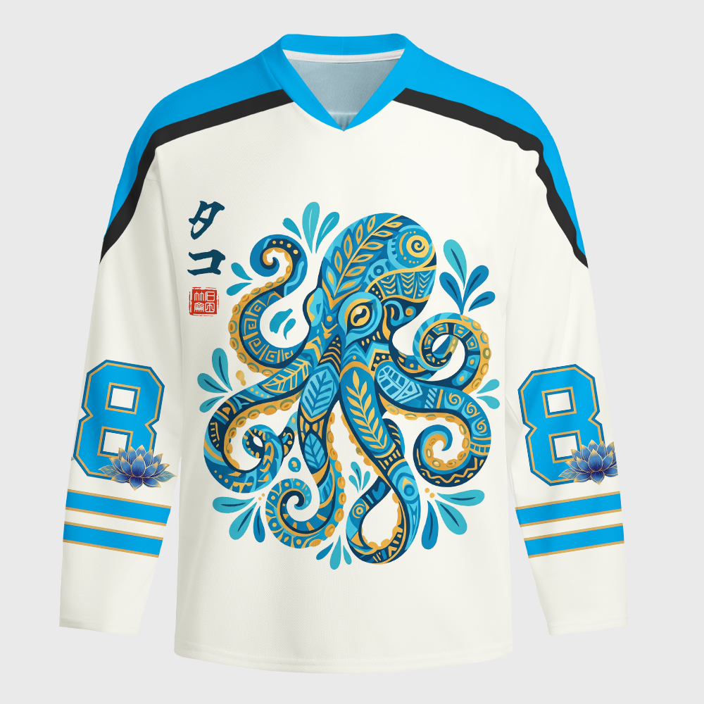 Tokyo-Tiger Mystic Octopus Waves Long-Sleeve Hockey Jersey