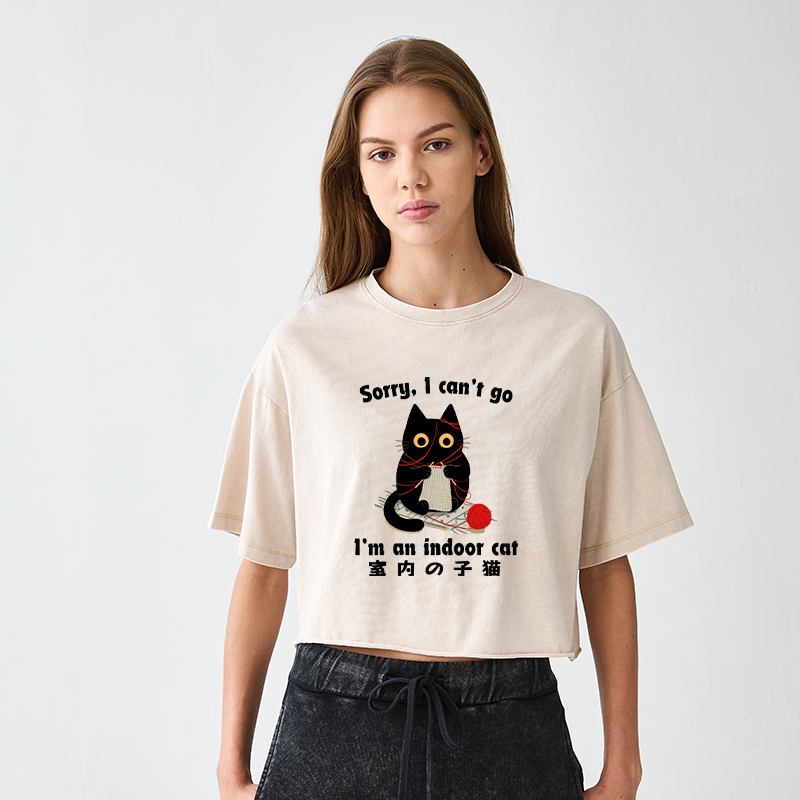 Tokyo-Tiger Indoor Cat Meme Women's Washed Crop T-Shirt