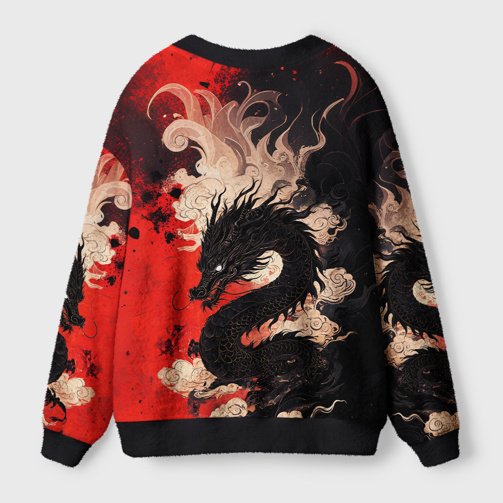 Tokyo-Tiger Obsidian Dragon Crimson Sky Ugly Cardigan Sweater