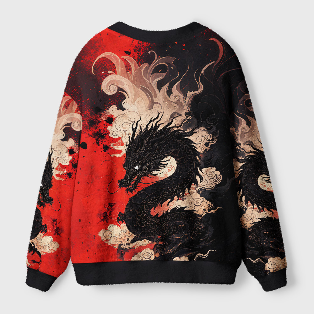 Tokyo-Tiger Obsidian Dragon Crimson Sky Ugly Cardigan Sweater