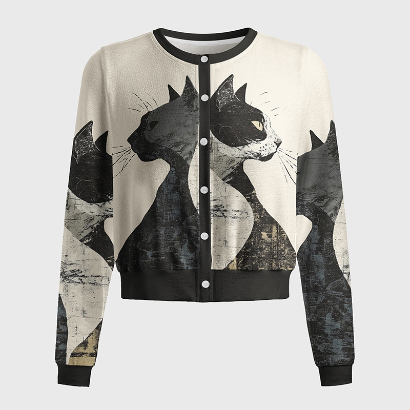 Tokyo-Tiger Silhouette Of Two Black Cats Women's Lightweight Cardigan