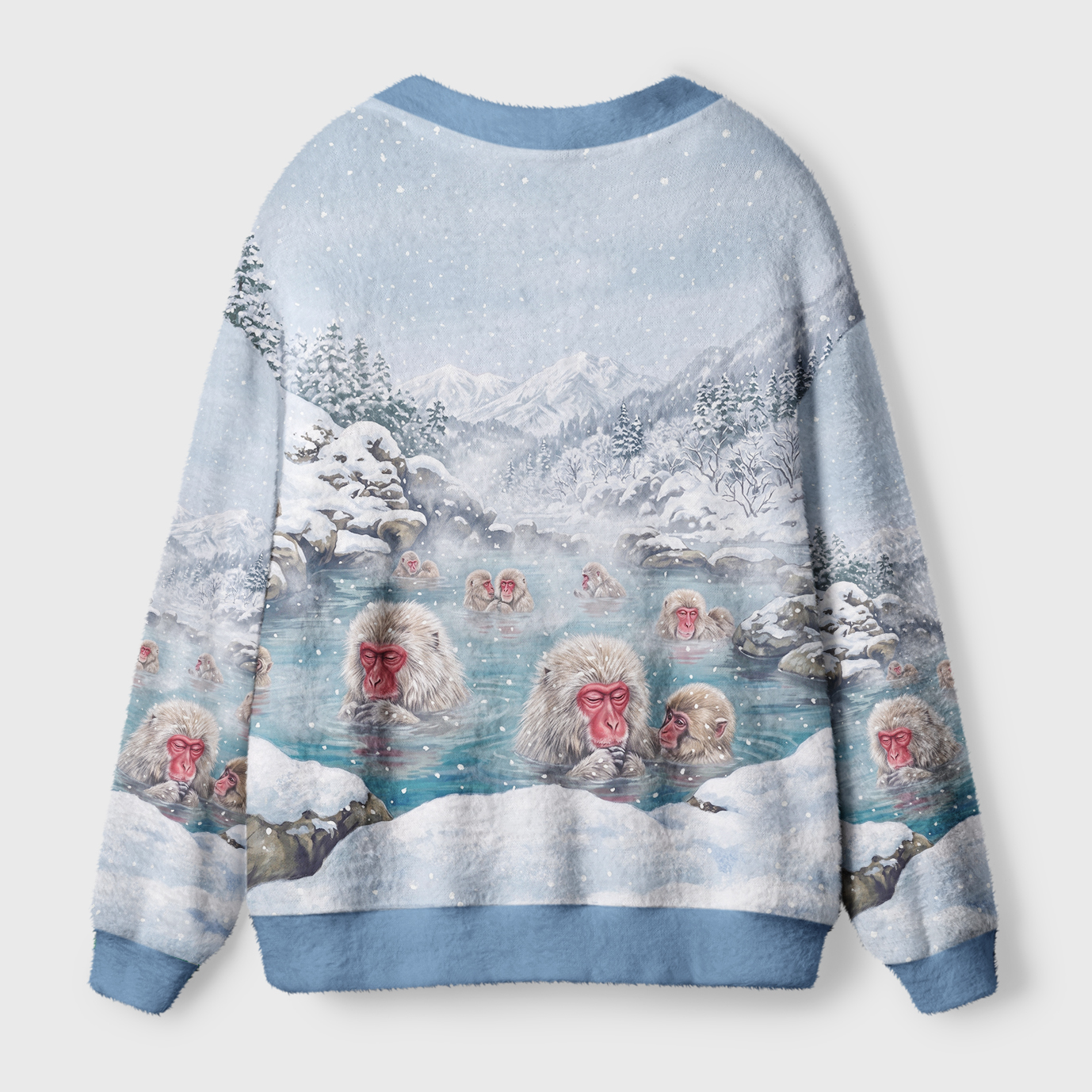 Tokyo-Tiger Winter Snow Monkey Hot Spring Ugly Cardigan Sweater