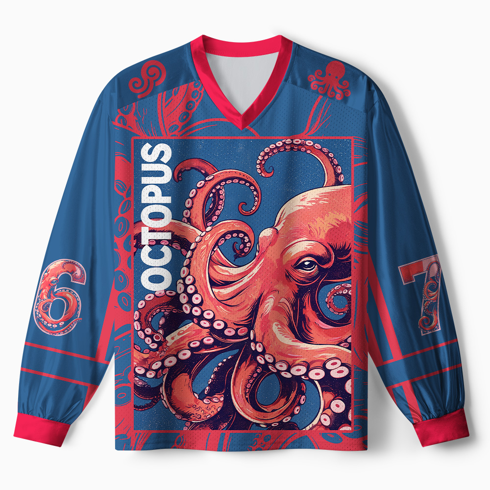 Tokyo-Tiger Crimson Octopus Paneled Long Sleeve Jersey