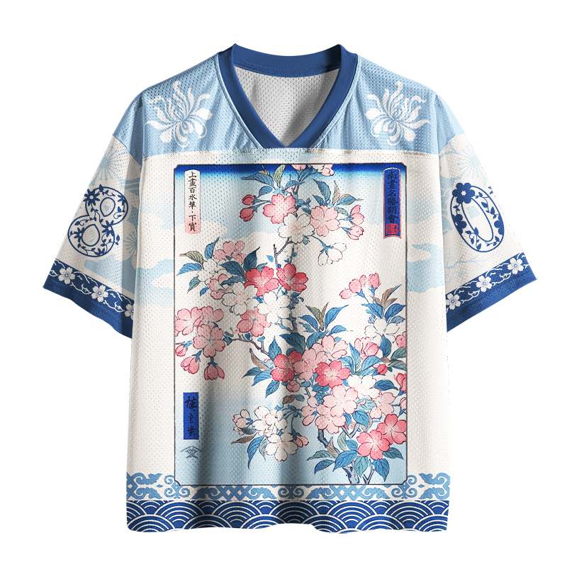 Tokyo-Tiger Japanese Sakura Floral Mesh Jersey