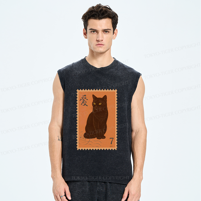 Tokyo-Tiger Cat Stamp Washed Tank