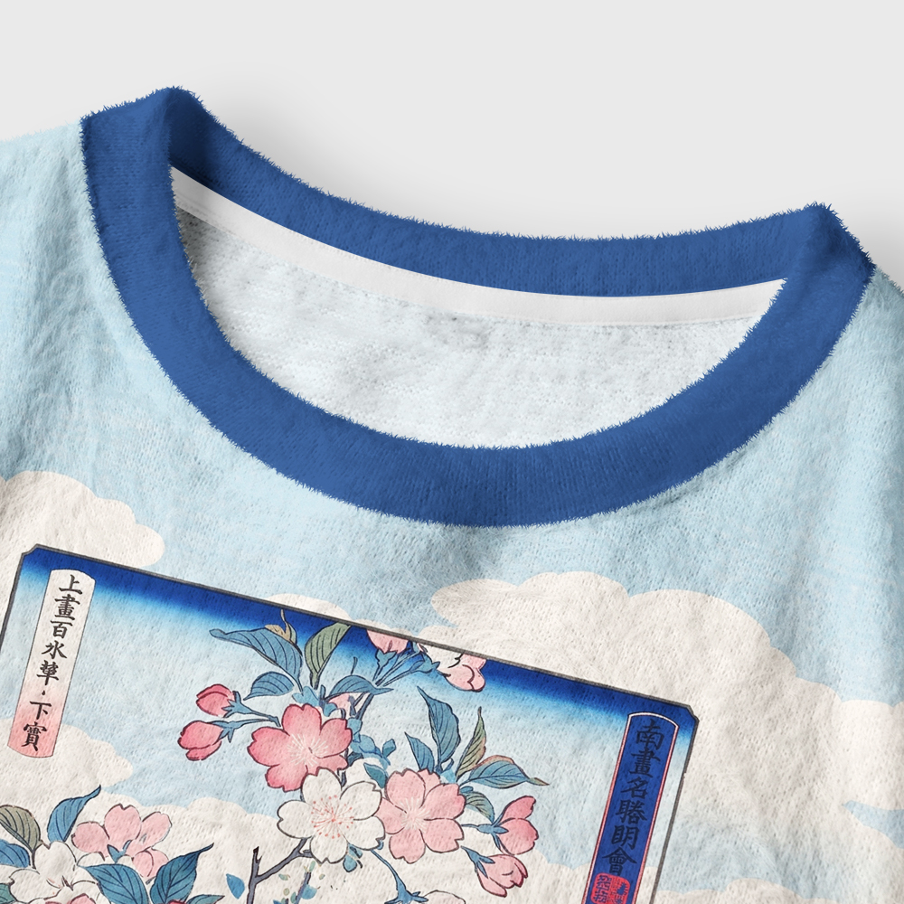 Tokyo-Tiger Japanese Sakura Floral Women's Fuzzy Cropped Sweatshirt