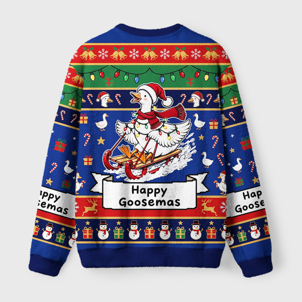 Tokyo-Tiger Funny Christmas Lights Goose Fuzzy Christmas Ugly Sweatshirt