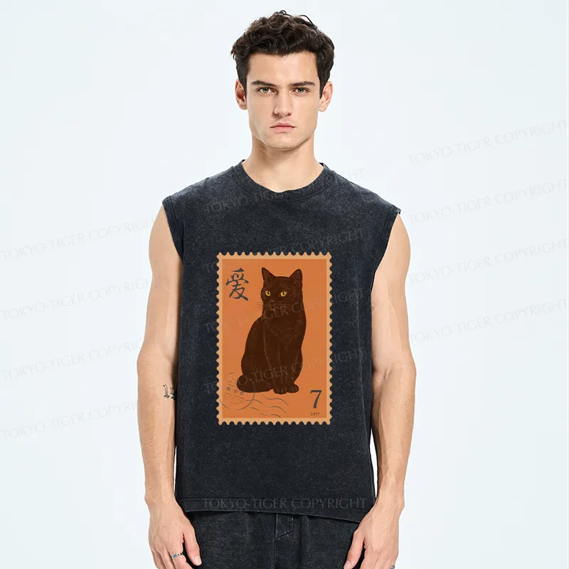 Tokyo-Tiger Cat Stamp Washed Tank