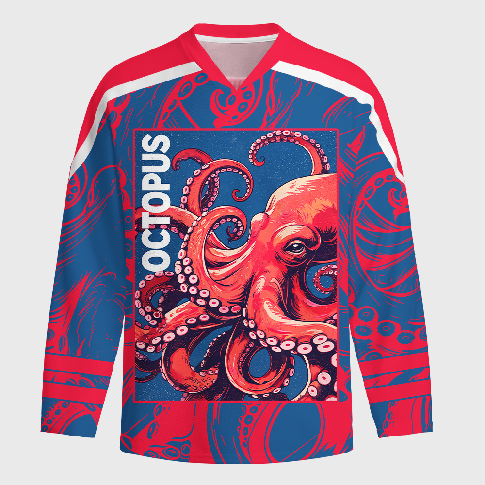 Tokyo-Tiger Crimson Octopus Long-Sleeve Hockey Jersey
