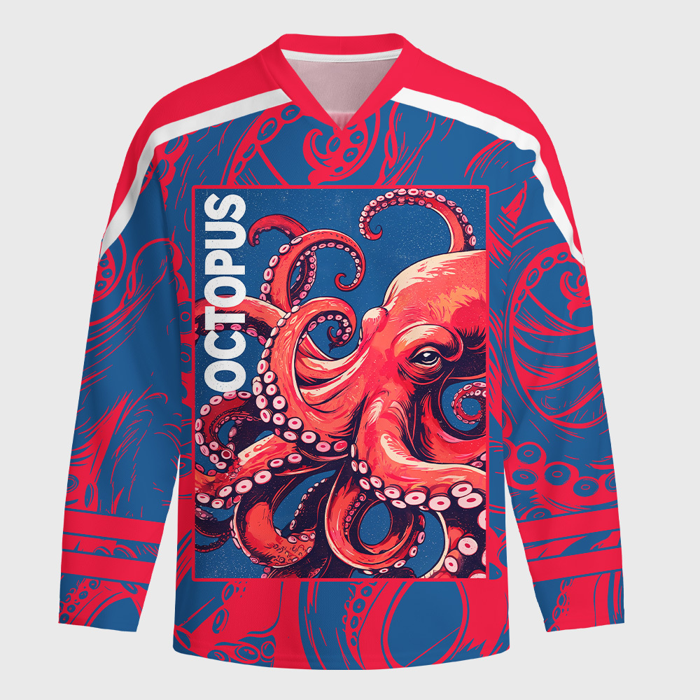 Tokyo-Tiger Crimson Octopus Long-Sleeve Hockey Jersey