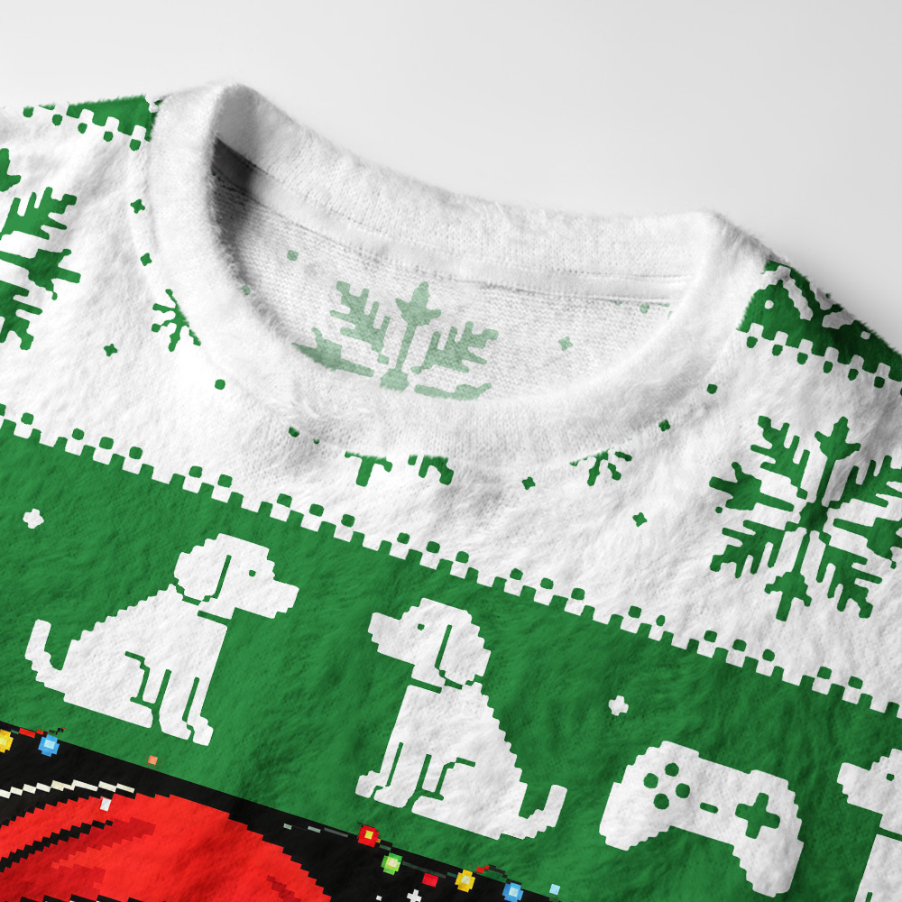 Tokyo-Tiger Gaming Christmas Dog Fuzzy Christmas Ugly Sweatshirt