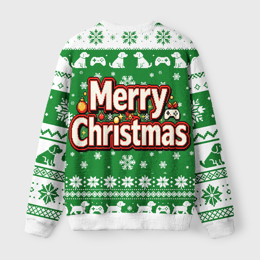Tokyo-Tiger Gaming Christmas Dog Fuzzy Christmas Ugly Sweatshirt