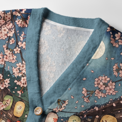 Tokyo-Tiger Napping Cat Under the Sakura Ugly Cardigan Sweater