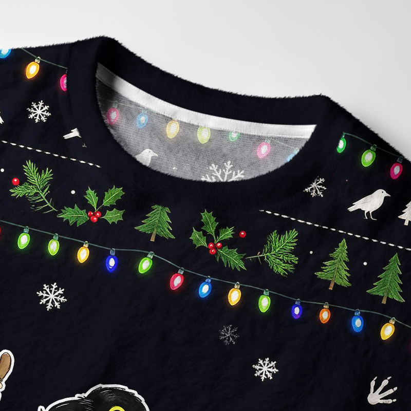 Tokyo-Tiger Funny Three Christmas Crows Fuzzy Christmas Ugly Sweatshirt