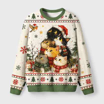 Tokyo-Tiger Winter Cat Friends Fuzzy Christmas Ugly Sweatshirt