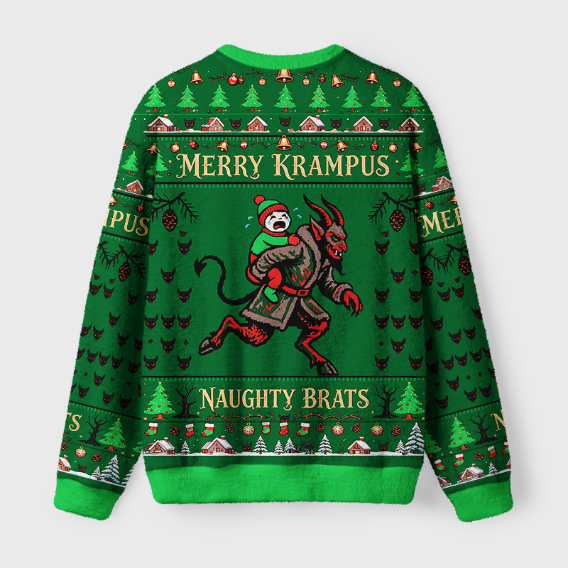 Tokyo-Tiger Krampus And The Naughty Brat Fuzzy Christmas Ugly Sweatshirt