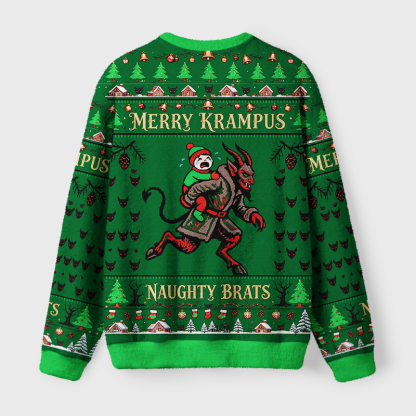 Tokyo-Tiger Krampus And The Naughty Brat Fuzzy Christmas Ugly Sweatshirt