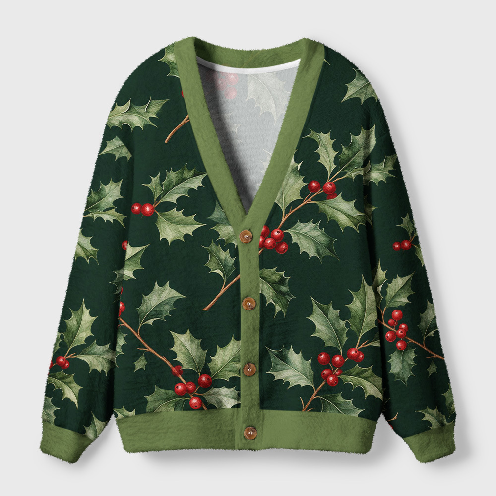 Tokyo-Tiger Crimson Berry Holly Ugly Cardigan Sweater