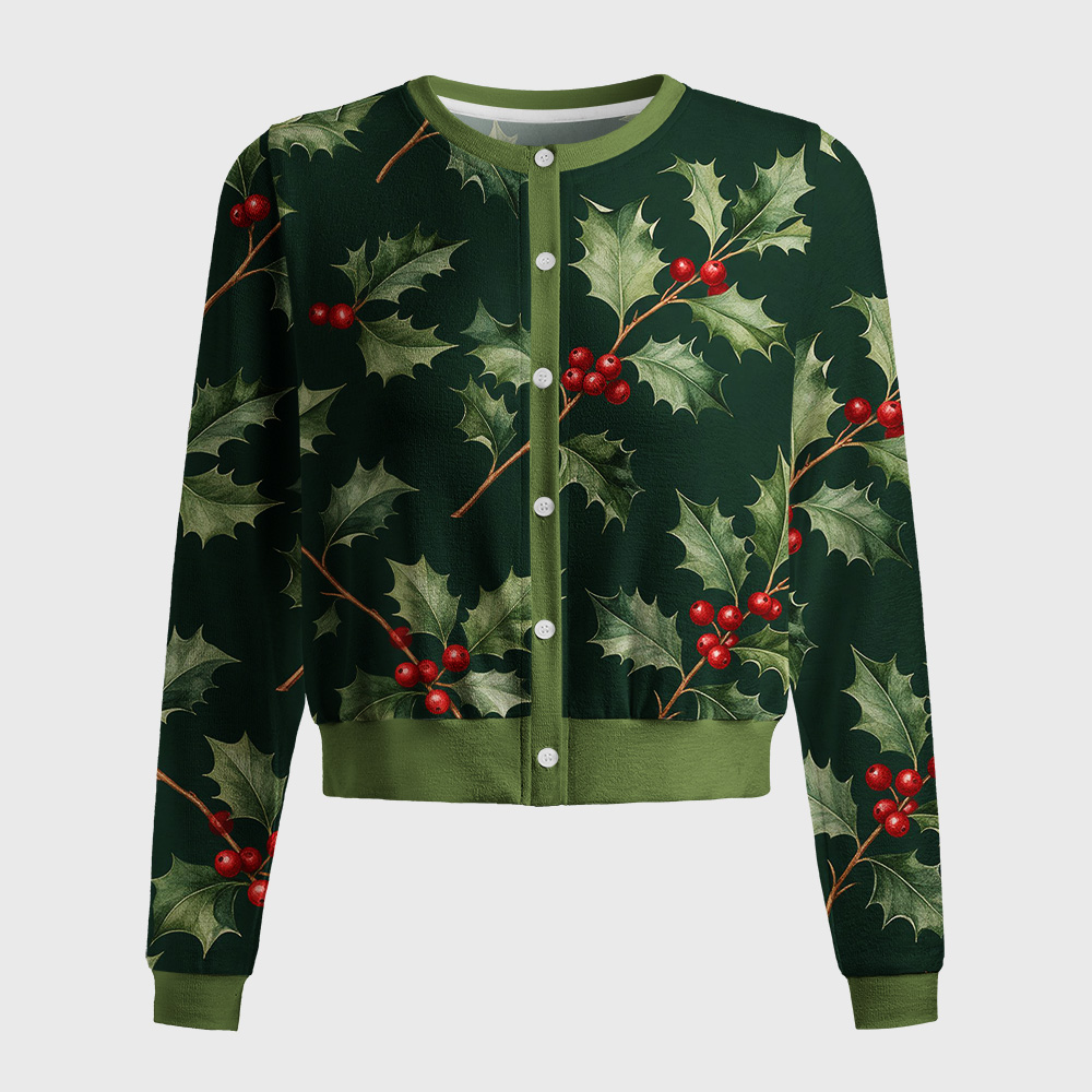 Tokyo-Tiger Crimson Berry Holly Women's Lightweight Cardigan