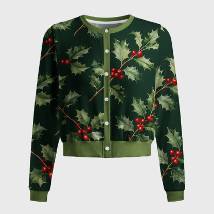 Tokyo-Tiger Crimson Berry Holly Women's Lightweight Cardigan