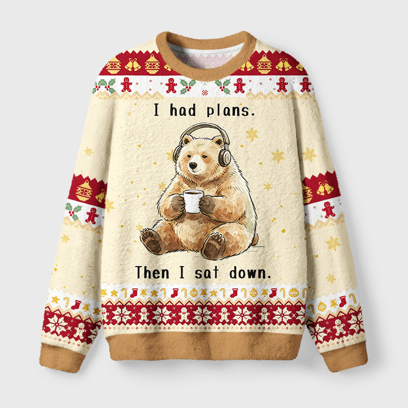 Tokyo-Tiger Funny Lazy Bear Meme Fuzzy Christmas Ugly Sweatshirt