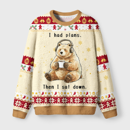 Tokyo-Tiger Funny Lazy Bear Meme Fuzzy Christmas Ugly Sweatshirt