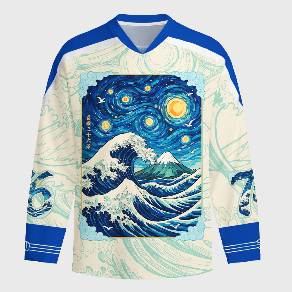 Tokyo-Tiger Starry Waves of Kanagawa Long-Sleeve Hockey Jersey