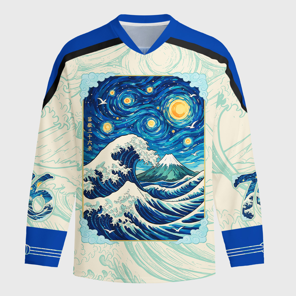 Tokyo-Tiger Starry Waves of Kanagawa Long-Sleeve Hockey Jersey