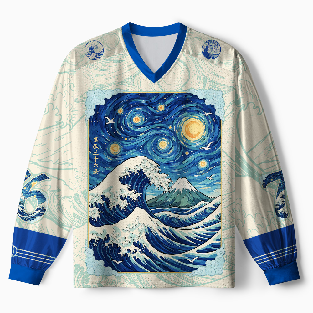 Tokyo-Tiger Starry Waves of Kanagawa Paneled Long Sleeve Jersey