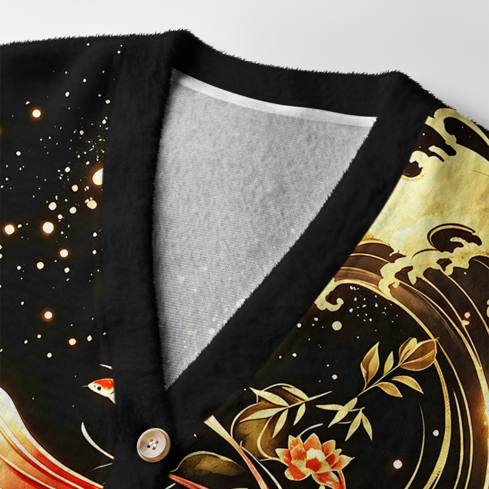 Tokyo-Tiger Eternal Waves And Koi Ugly Cardigan Sweater