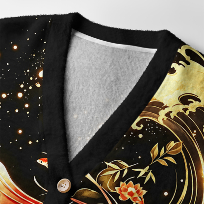 Tokyo-Tiger Eternal Waves And Koi Ugly Cardigan Sweater
