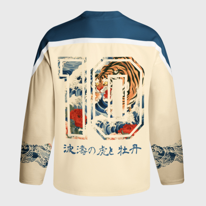 Tokyo-Tiger Tiger Of The Floral Surf Long-Sleeve Hockey Jersey