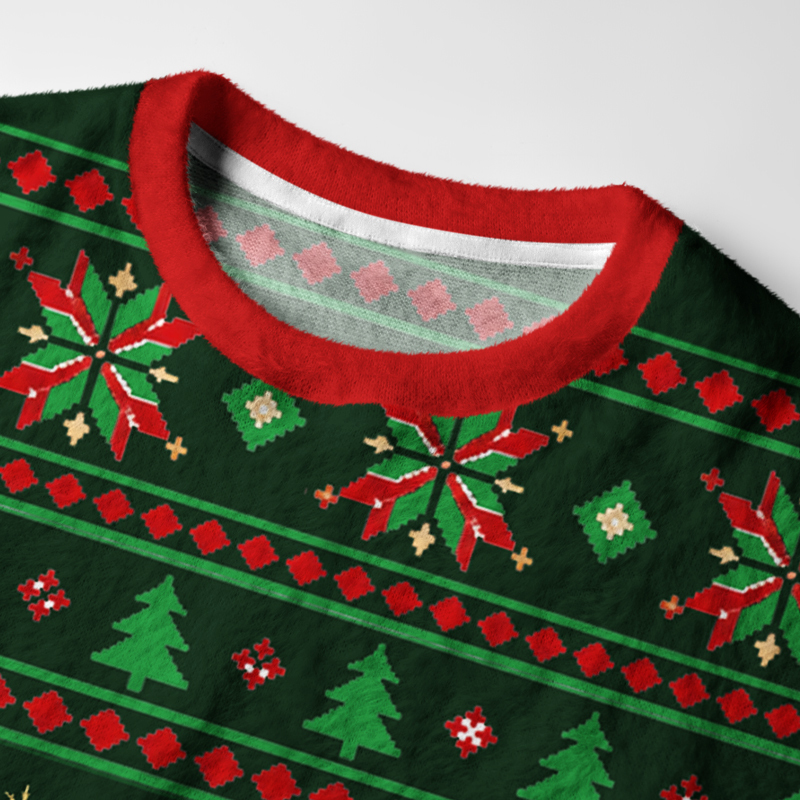 Tokyo-Tiger Black Cat Rides Dinosaur Fuzzy Christmas Ugly Sweatshirt