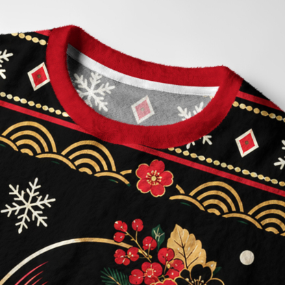 Tokyo-Tiger Japanese Doll Lucky Cat Fuzzy Christmas Ugly Sweatshirt